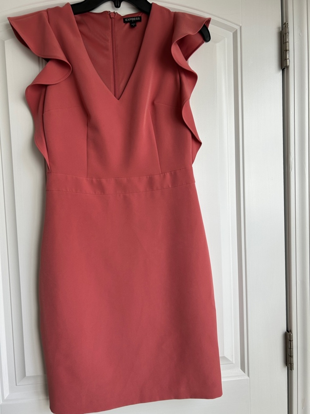 Express Coral Pink Ruffle-Sleeve Sheath Dress
